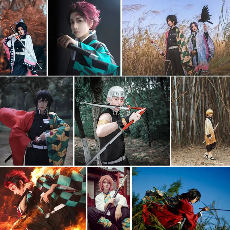 Anime Bamboo Katana 80cm /31.5in  Wooden Sword Cosplay  Props Giyuu Blue Tanjirou Kyoujurou Party Gift