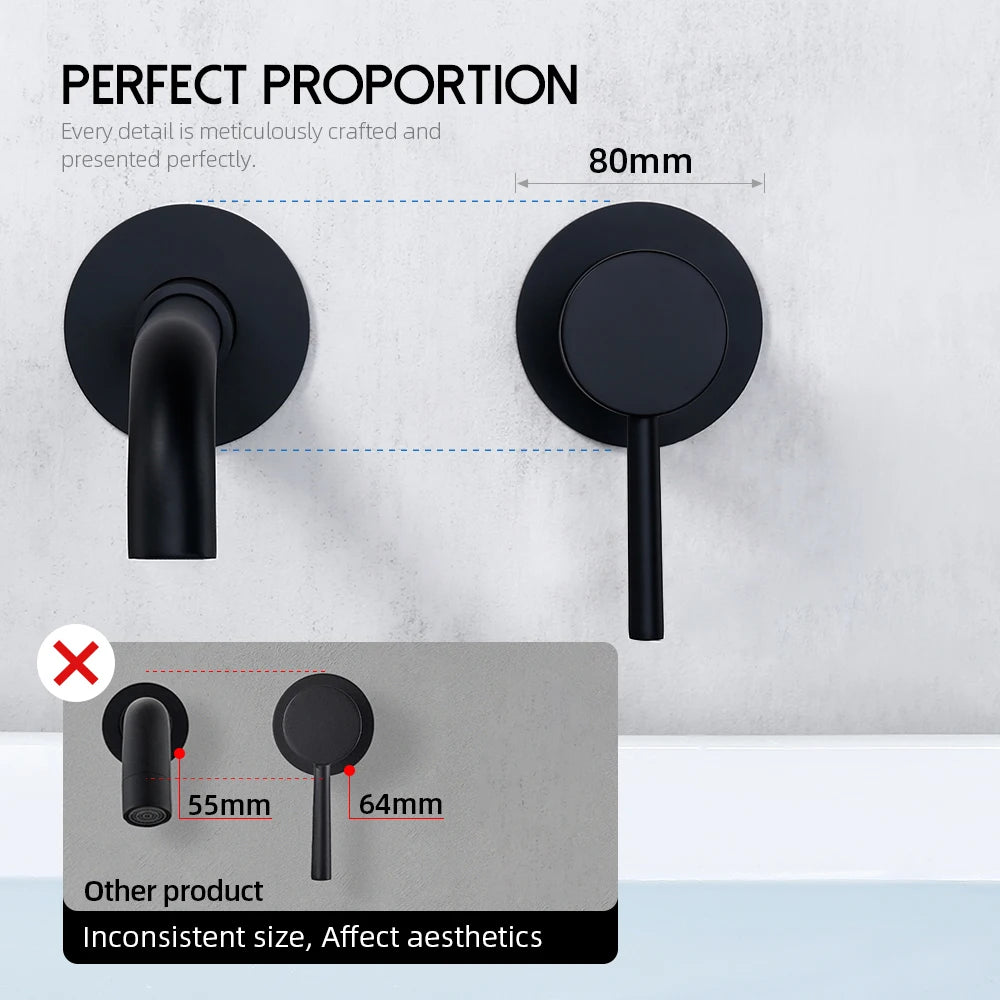 Bathroom Basin Faucet Sink Tap Wash Mixer Hot And Cold Water Wall Mounted Spout Bath Single Handle Ceramic Cartridge Crane