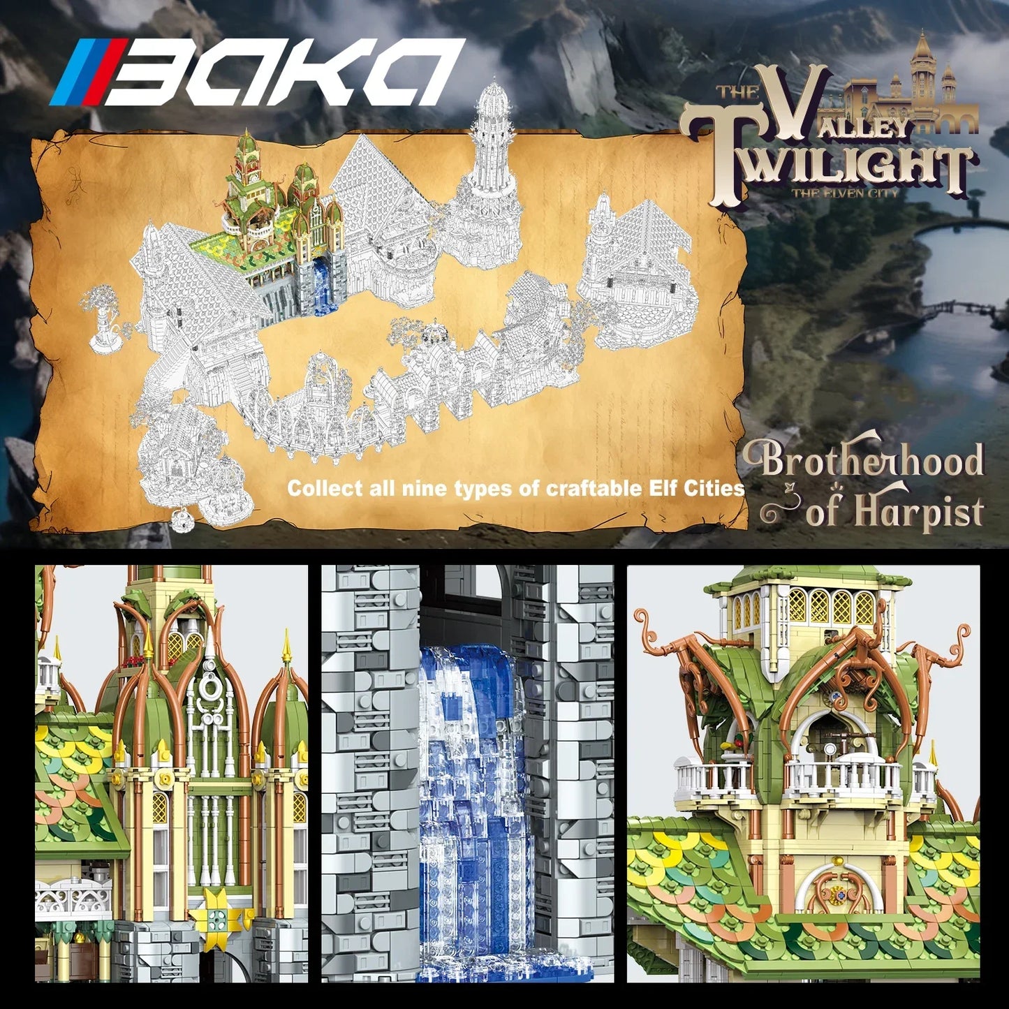 European Elf City Building Blocks Set Nine-in-one Giant Palace Models Bricks Desktop Decoration Diy Toys For Kids Holiday Gifts