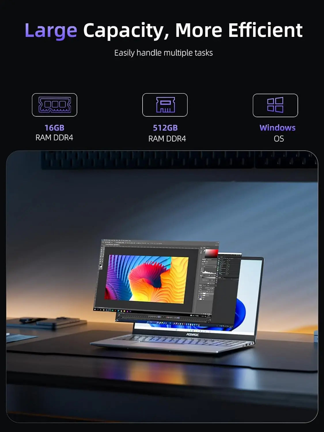 ACEMAGIC Laptop Intel N97 Ultra Thin Office  RAM 16GB SSD 512GB Portable Laptop DDR4 1920 * 1080 HD Display 60HZ