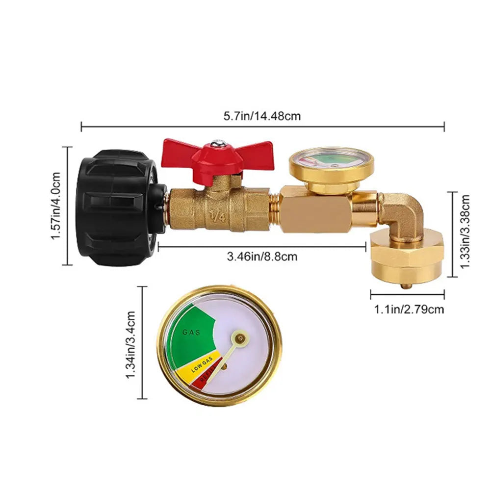 QCC1 Propane Refill Elbow Adapter with Valve and Gauge Propane Refill Pressure Adapter for 1 LB Propane Tank To Be Refilled