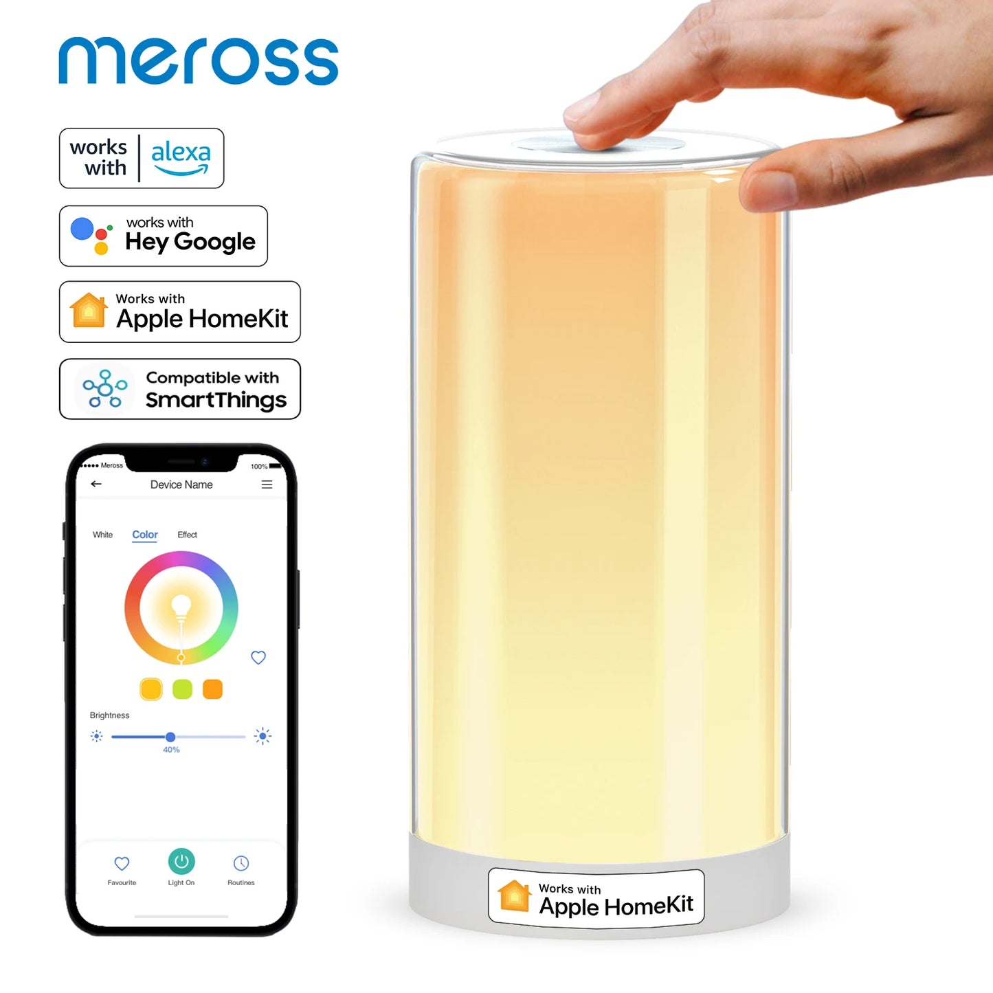 Meross HomeKit Smart Lamp RGBWW LED Wi-Fi Night Lamp MSL430 6W Touch Sensor Dimmable Bedside Light Support Alexa