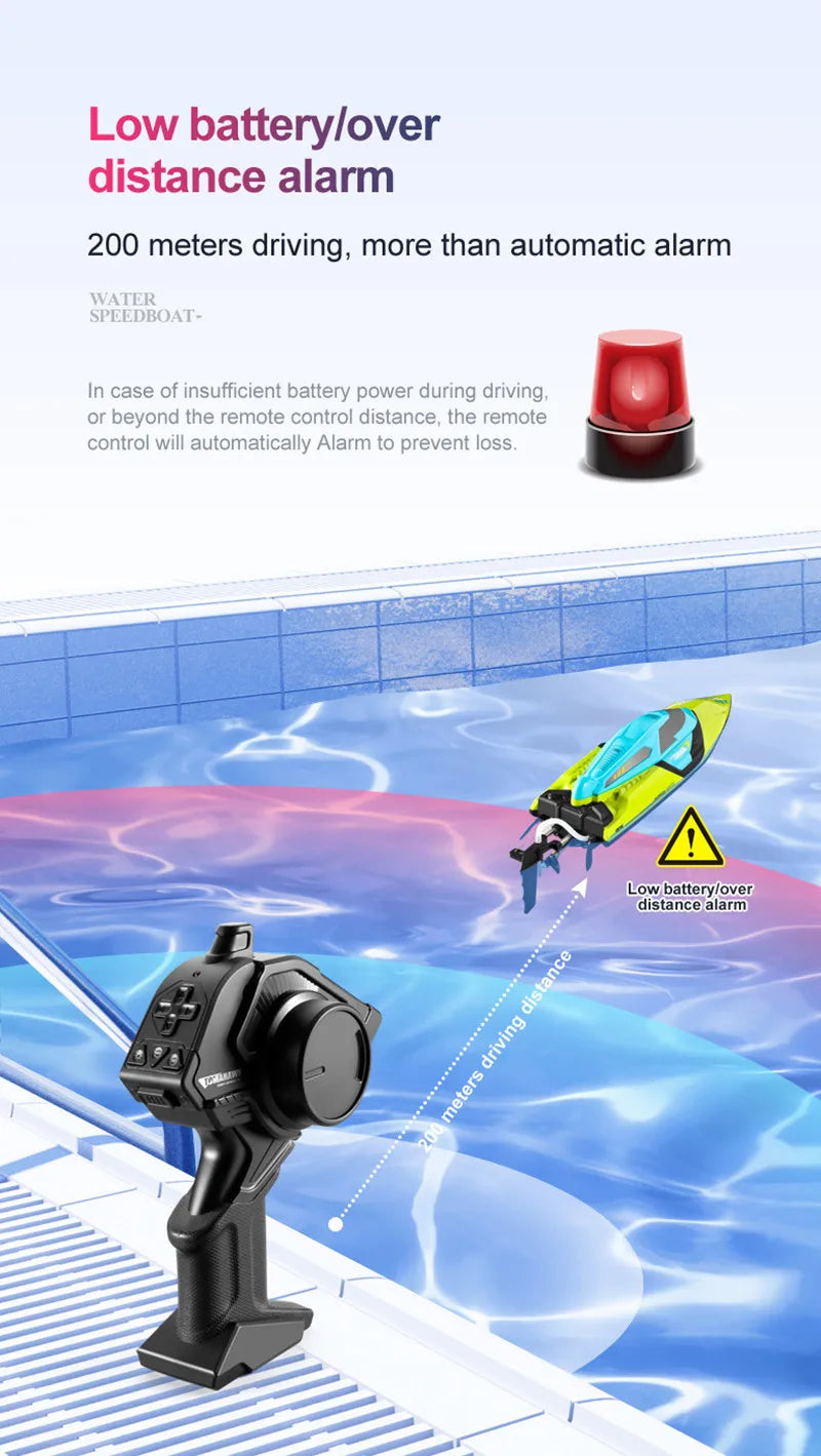 50CM Large Racing 70KM/H High Speed RC Boat 2.4G 200M Capsized Reset Dual Waterproof Smart Alarm Remote Control Boat Speedboat
