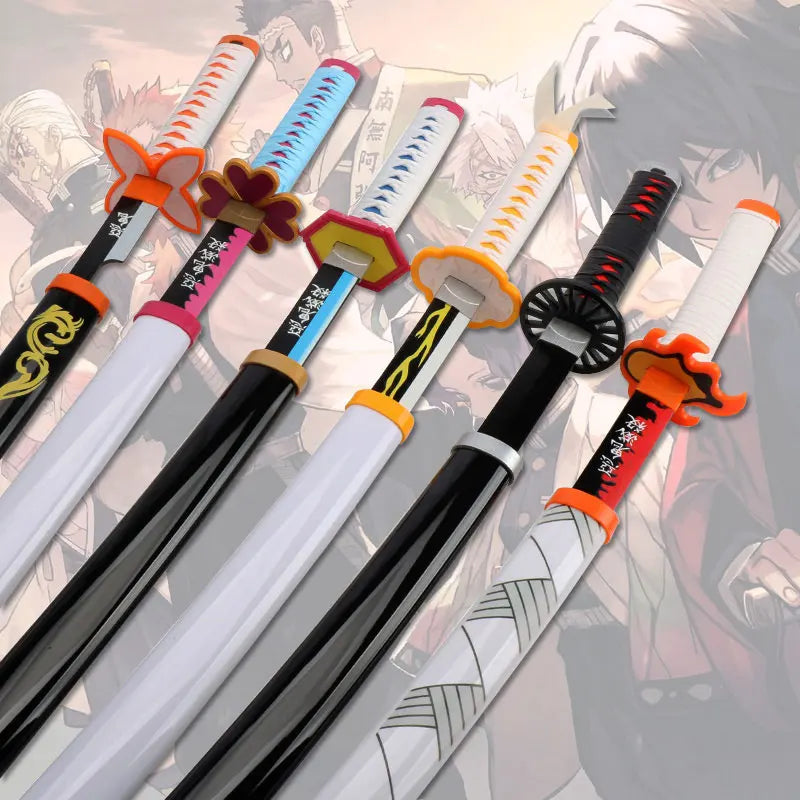 Anime Bamboo Katana 80cm /31.5in  Wooden Sword Cosplay  Props Giyuu Blue Tanjirou Kyoujurou Party Gift