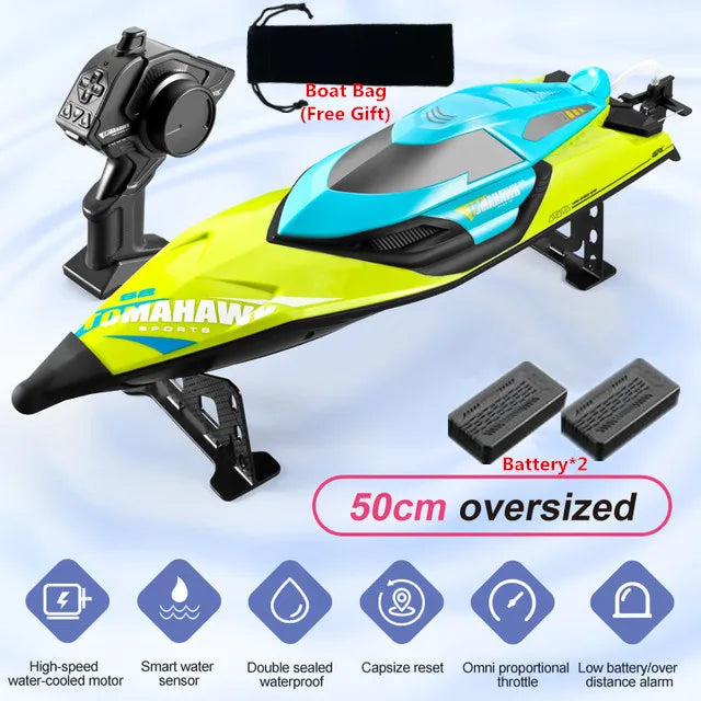 50CM Large Racing 70KM/H High Speed RC Boat 2.4G 200M Capsized Reset Dual Waterproof Smart Alarm Remote Control Boat Speedboat