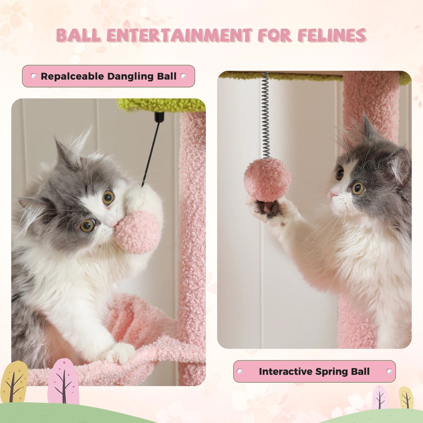 Floor to Ceiling Cat Tree with Sisal Scratching Posts Cozy Condo Hammock Adjustable Height Tall Cat Tower for Indoor Cat Toys