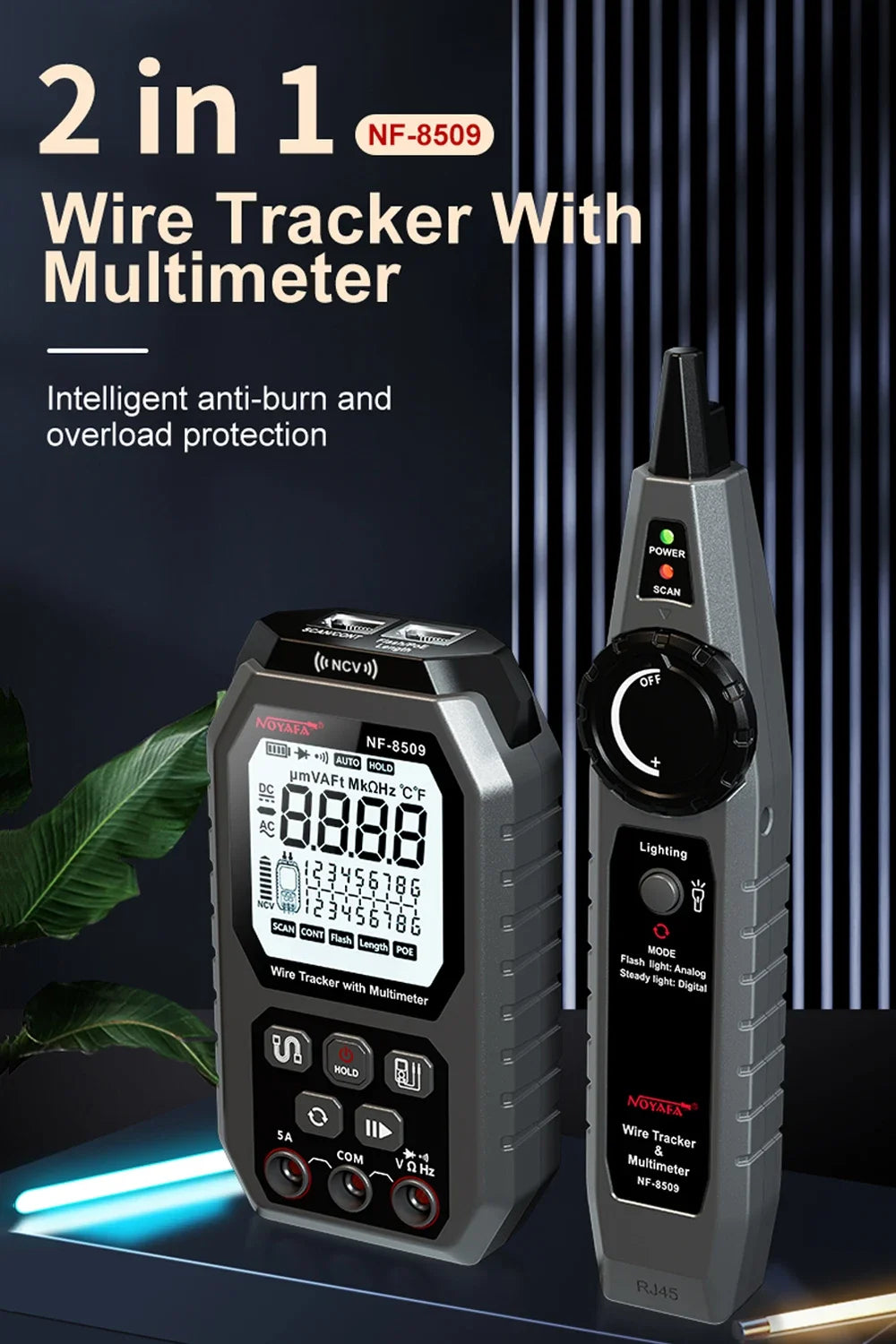 NOYAFA NF-8509 2 in 1 Network Cable Tester Detect Length Digital Multimeter Cable Tracker Cat5 Cat6 PoE Tester Continuity Test