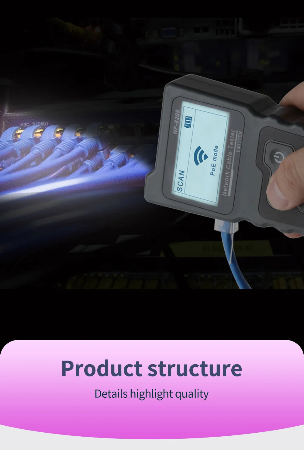 NOYAFA LCD Display Measure Length Tracker NF-8209 Cable POE Wire Checker Test Network Tool Scan Cable Wiremap Tester