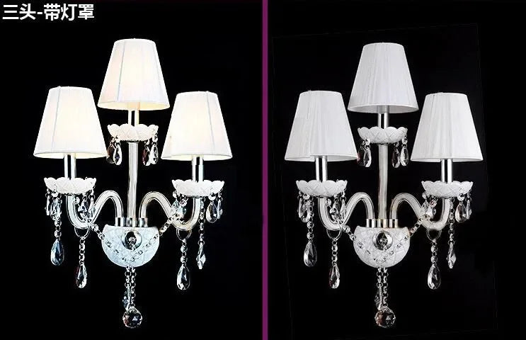 K9 top white Crystal Wall Lamp Candle Led E14 Bulbs double head Led E14 Bulbs white 1/2/3 arms with/without Fabric Lampshade