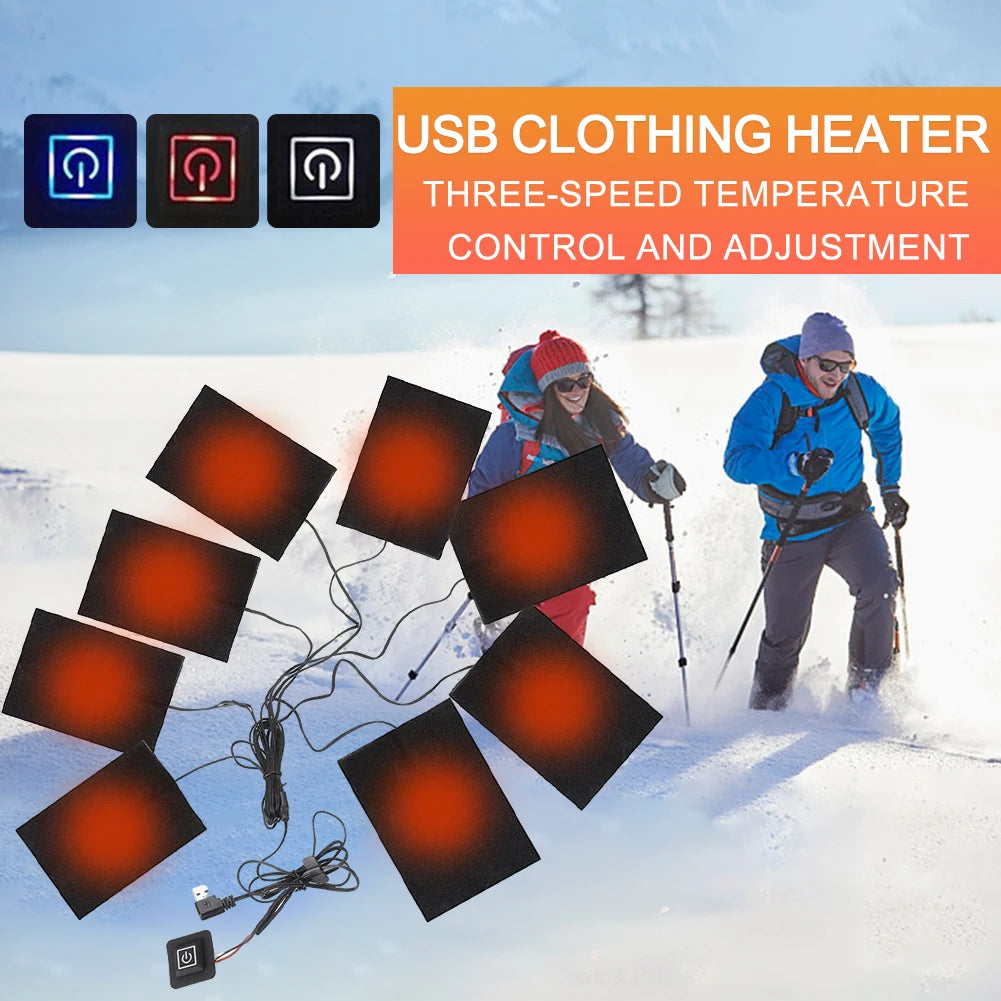 8 Area USB Clothes Heater Pad With 3 Gear Adjustable Temperature Electric Heating Sheet Heating Warmer Pad For Vest Jacket