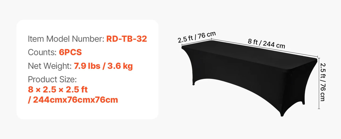 SucceBuy 3/6/10 Pack Table Cloth for Rectangular Fitted Events Wrinkle-Resistant Stretch Black Table Covers Washable Tablecloth