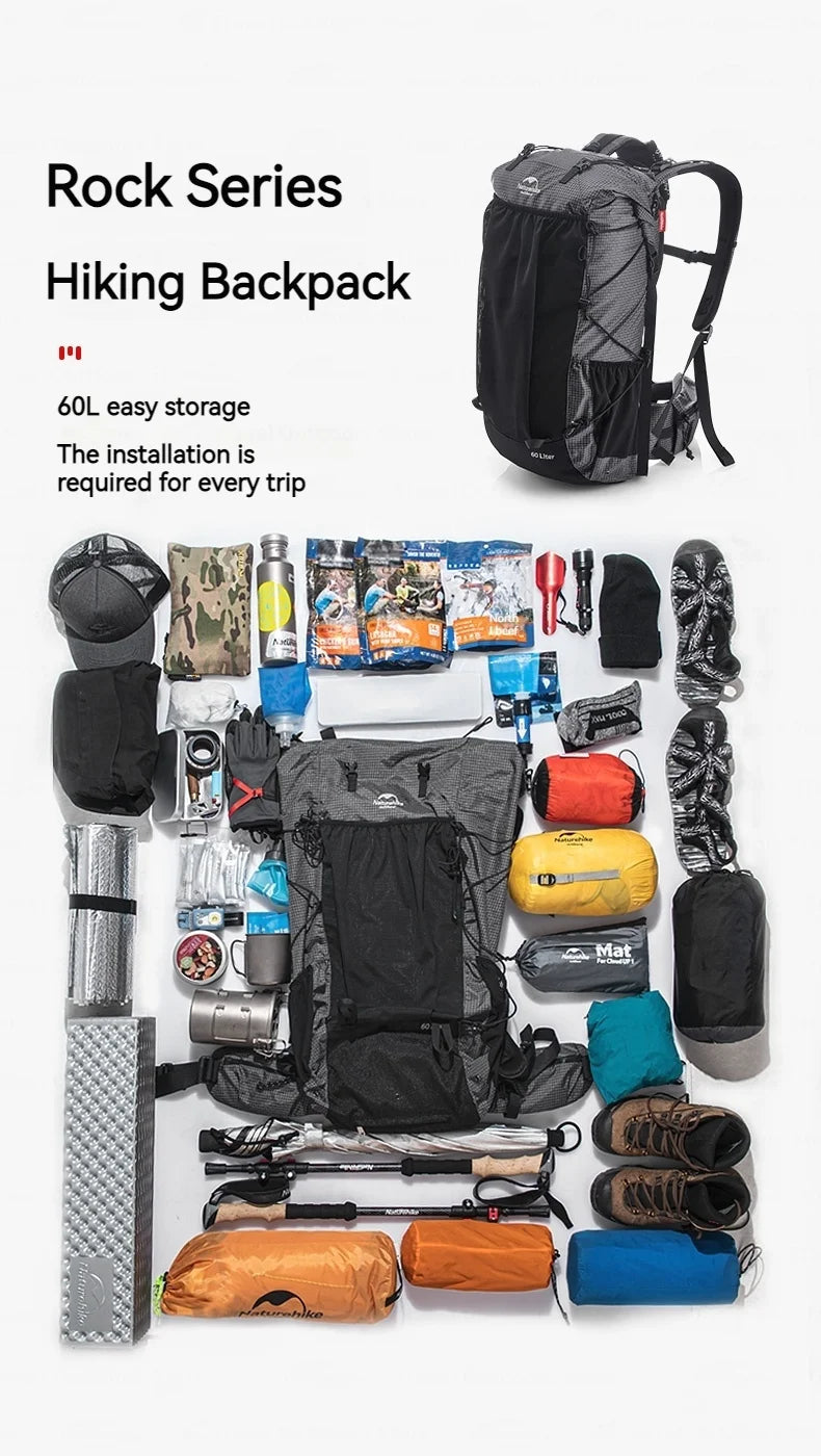 Naturehike Rock Series Camping Backpack 60 + 5L Large Capacity Travel Outdoor Bags 40 + 5L Ultralight Waterproof Hiking Backpack