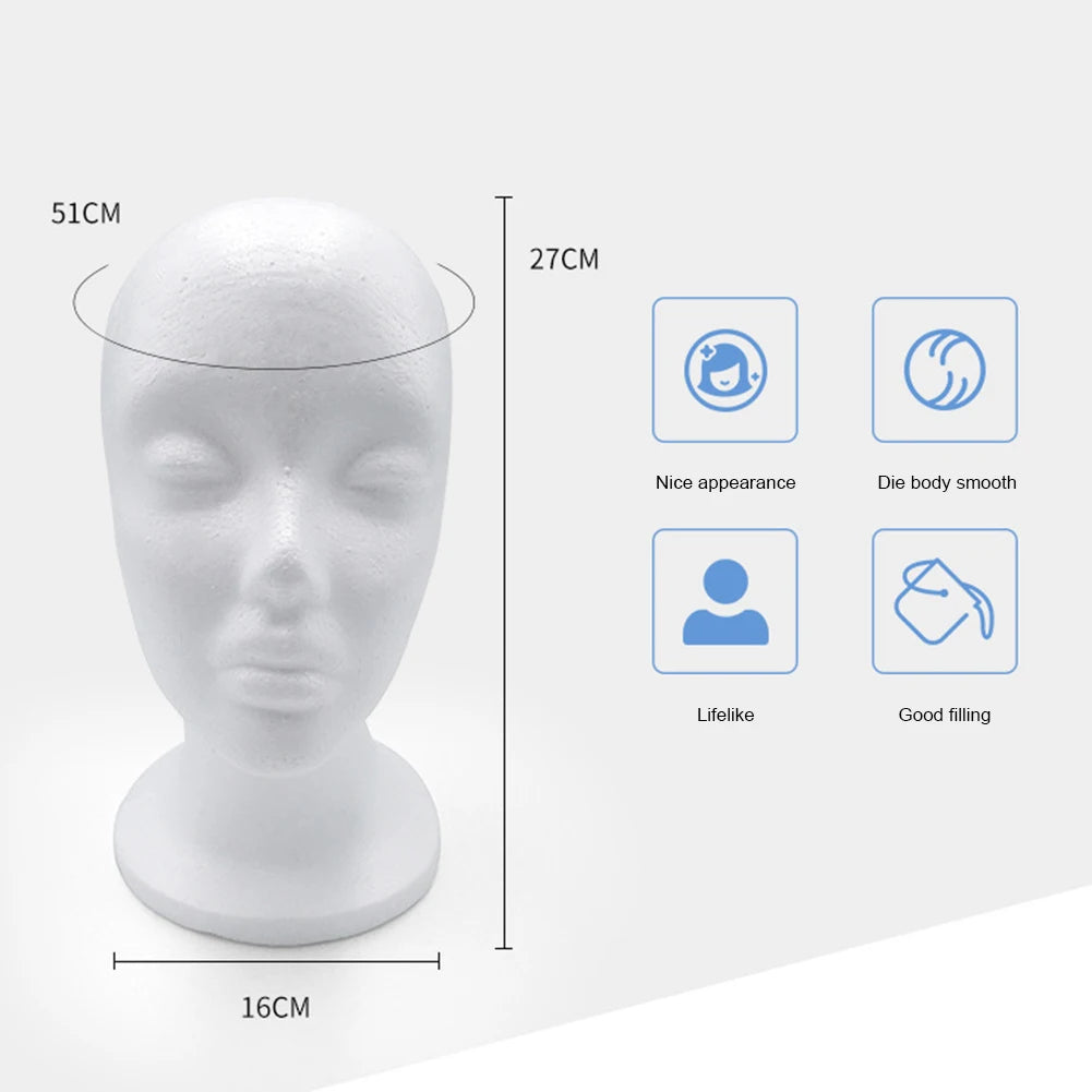 Foam Female Mannequin Head Model EPS Flocking Wigs Glasses Cap Display Holder Stand Model Photo Studio Shooting Prop