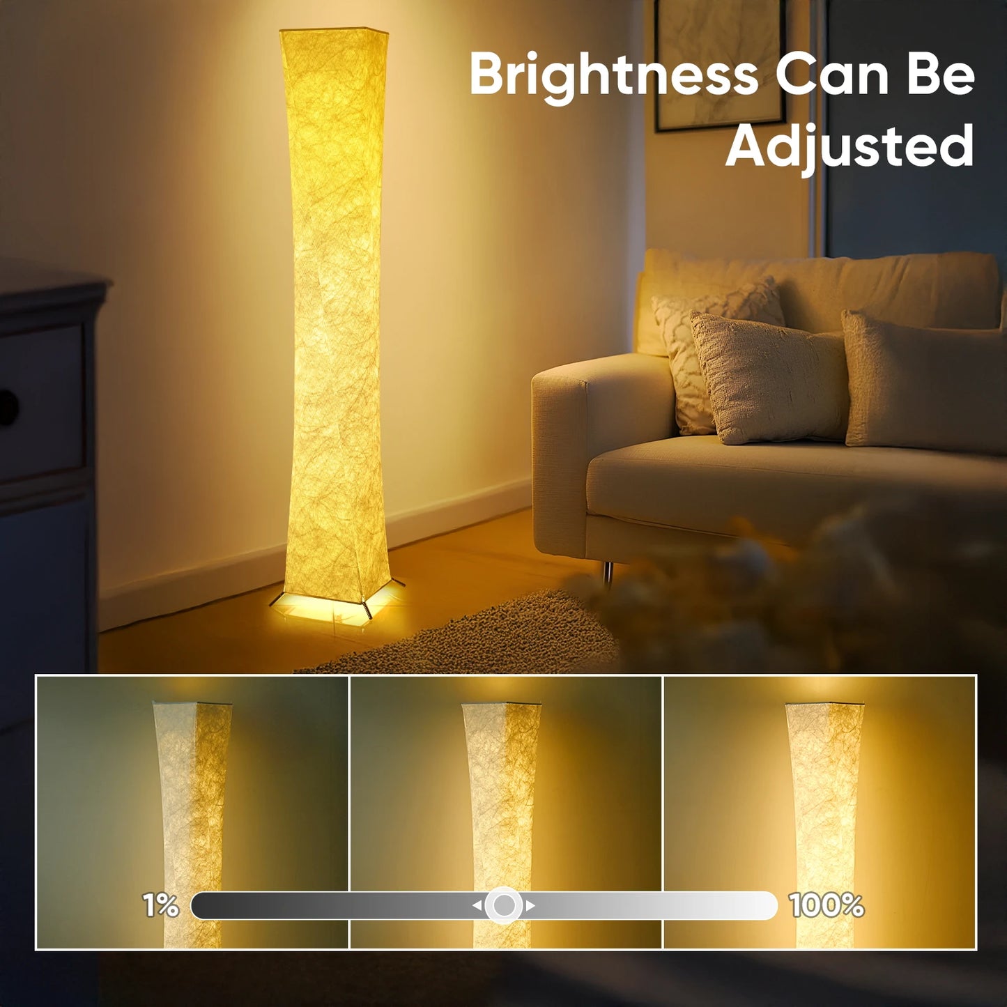 Soft Light Floor Lamp, 52" Simple Design Morden Slim Warm Light 3000K LED Tyvek Fabric Shade Standing Lamp for Living Room Bedro