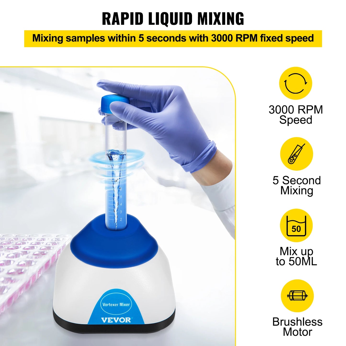 VEVOR Lab Mini Vortex Mixer 3000/6000 RPM Fixed Speed Shaker 50ML Laboratory Equipment Use for Test Tube Tattoo Ink Nail Polish