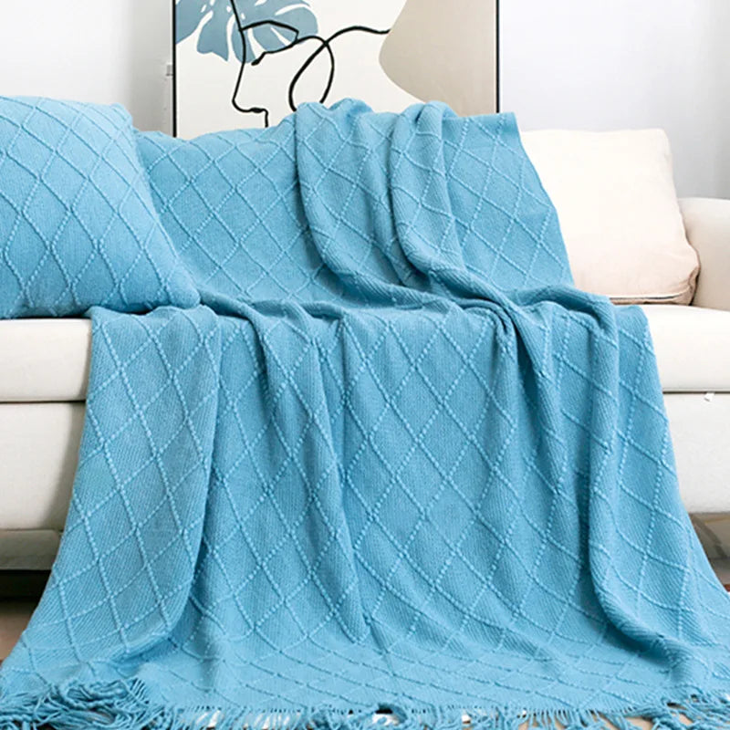 Nordic Knitted Shawl Sofa Blanket with Tassels Scarf  Sofa Emulation Fleece Throw Blanket TV Blankets Bed End Decor Drop Ship