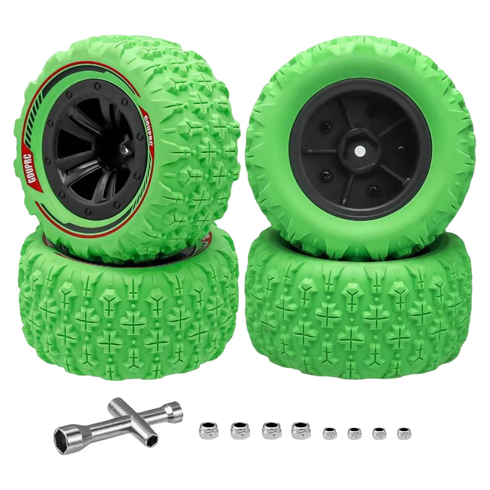 4Pcs 12mm Hex RC Wheel Tires Set Swamp Claw Mud Terrain Tires Wheels Tires for 1/14 1/16 RC Car Crawler Buggy Truck