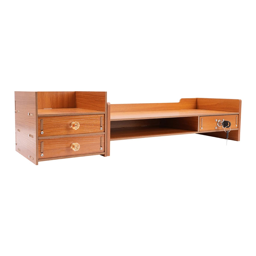 Computer Monitor Stand, Wooden Desk Organizer with Drawers Office Supplies Computer Desktop Tabletop