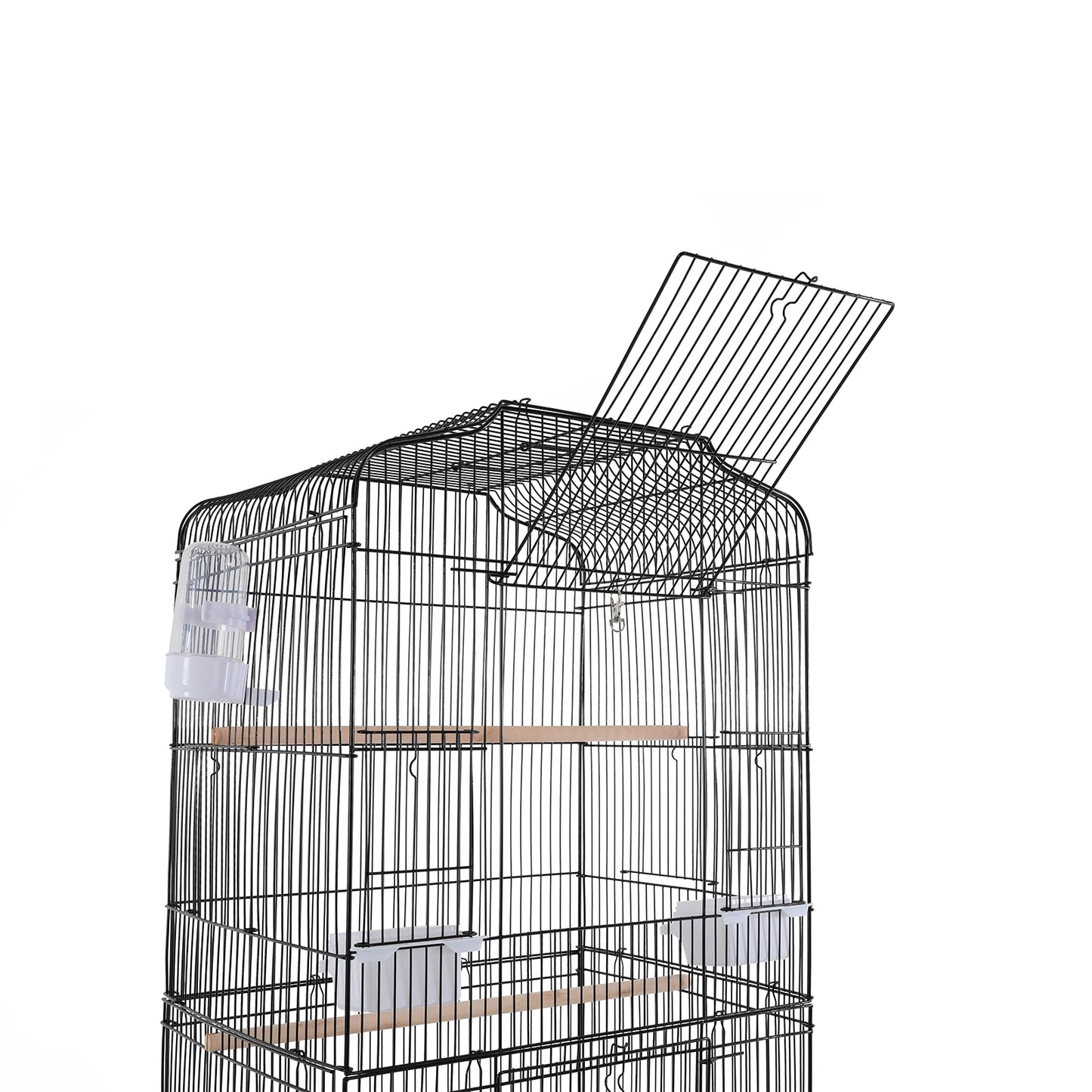 Large Bird Cage with Stand & Wheels, 47x37x137cm Flight Cage for Cockatiels Parrots Finches with Lockable Door (White/Black))