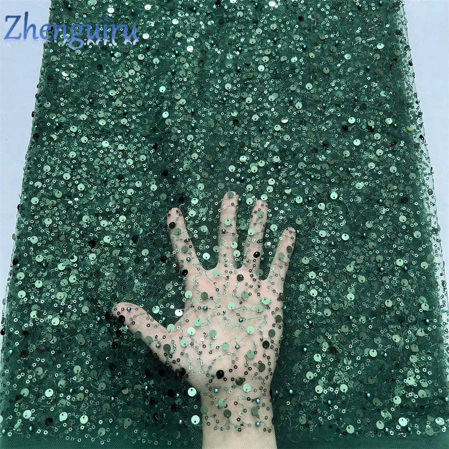 2025 French Tulle Lace Fabric African Heavy Silver Sequins Lace Fabric High Quality For Bridal Dress Luxury Evening Dress A3490