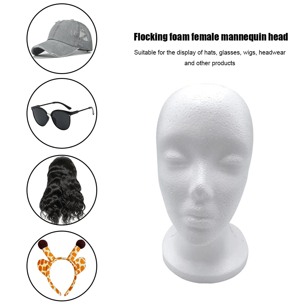 Foam Female Mannequin Head Model EPS Flocking Wigs Glasses Cap Display Holder Stand Model Photo Studio Shooting Prop