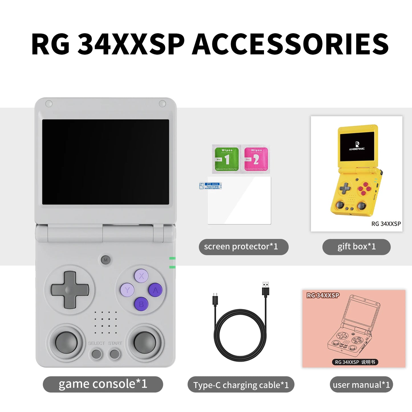 Anbernic RG34XXSP 3.4-Inch IPS Linux 64-bit Game Console H700 quad-core 1GB Retro Game Player HD-Connect To TV RG 34XXSP 3300mAH