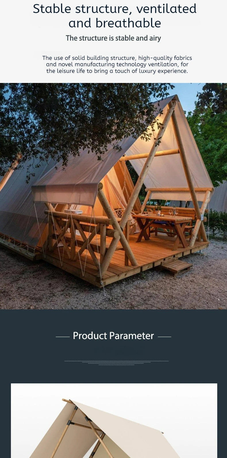 Triangle Design Glamping House Wooden Frame 4 Season Camping Wind Resistant Shelter For Restaraunt Backyard Garden Resort Event