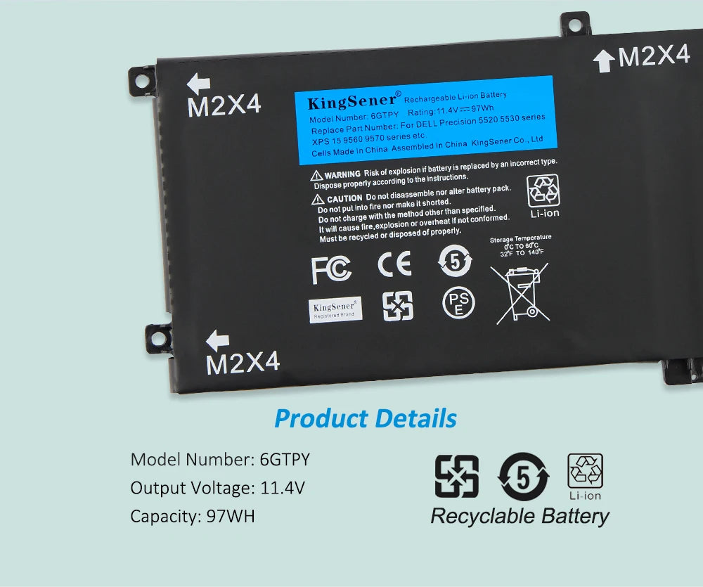 KingSener New 6GTPY 11.4V 97WH Laptop Battery For DELL XPS 15 9570 9560 7590 For DELL Precision 5520 5530 Series Notebook H5H20