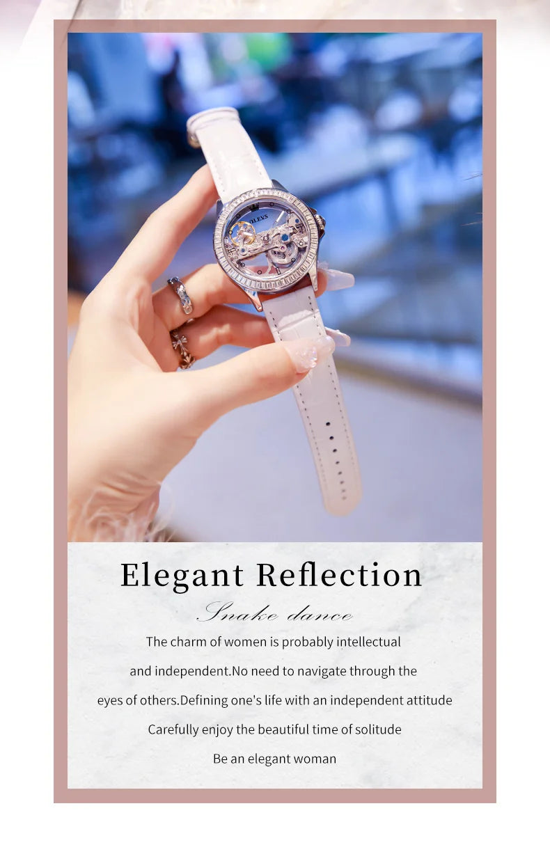 OLEVS 6699 Fully Hollowed Mechanical Watch for Women Luxury Elegant Diamond Bezel Ladies Wristwatch Top Automatic Women's Watch