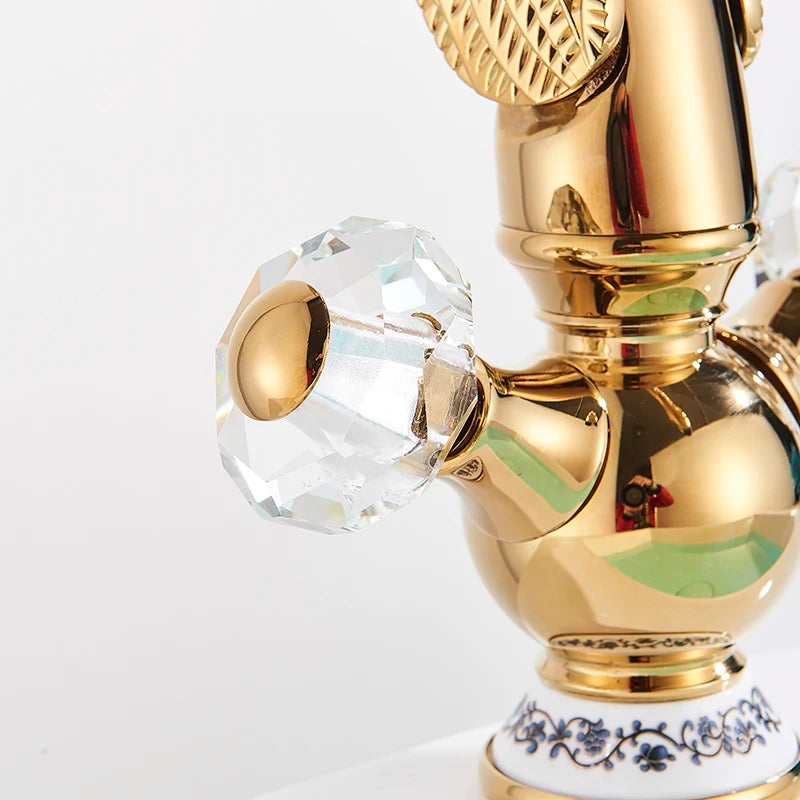 Brass Gold Black Swan Basin Faucet Deck Mounted Bathroom Faucet Hot and Cold Water Mixer Tap Bath Water Faucet Basin Faucet Taps