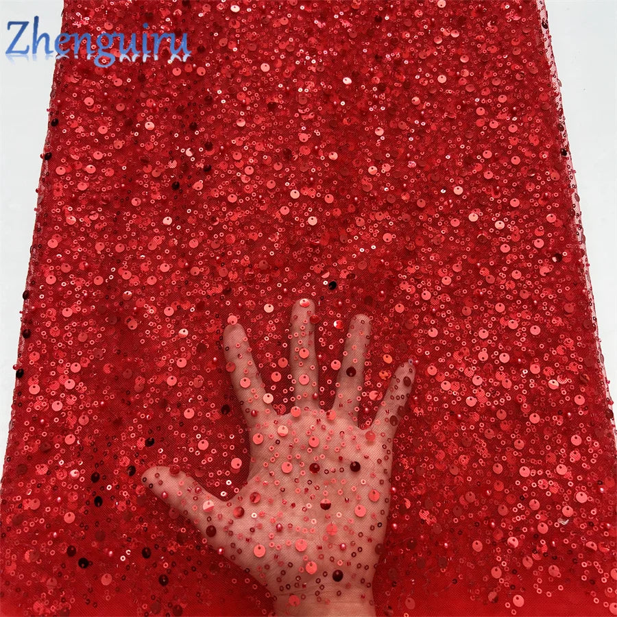 2025 French Tulle Lace Fabric African Heavy Silver Sequins Lace Fabric High Quality For Bridal Dress Luxury Evening Dress A3490