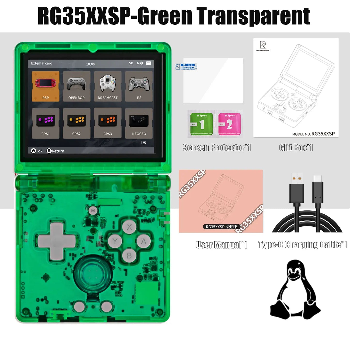 ANBERNIC RG35XXSP 3.5'' IPS Screen Flip Handheld Console Linux System HDMI-compatible TV Output  64G 5500 Games Pre-installed