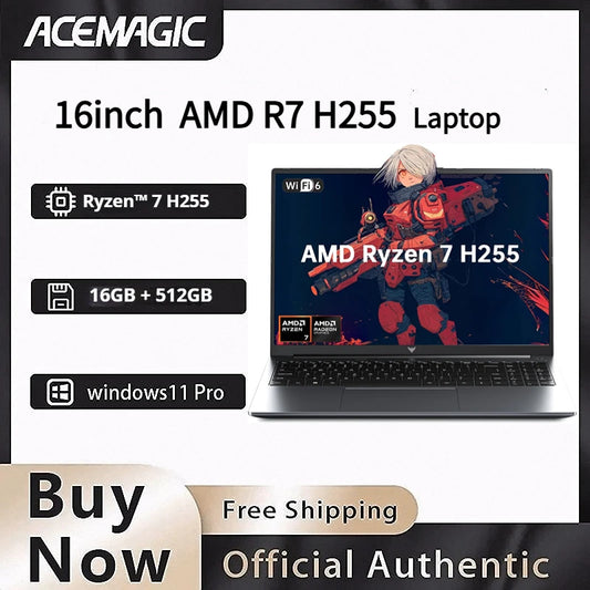 16" Laptop FHD Long Battery Life  AMD Ryzen 7 H255 Up to 4.9GHz Fast 16GB DDR5 512GB SSD Upgradable Win11 Pro for Gaming Busines