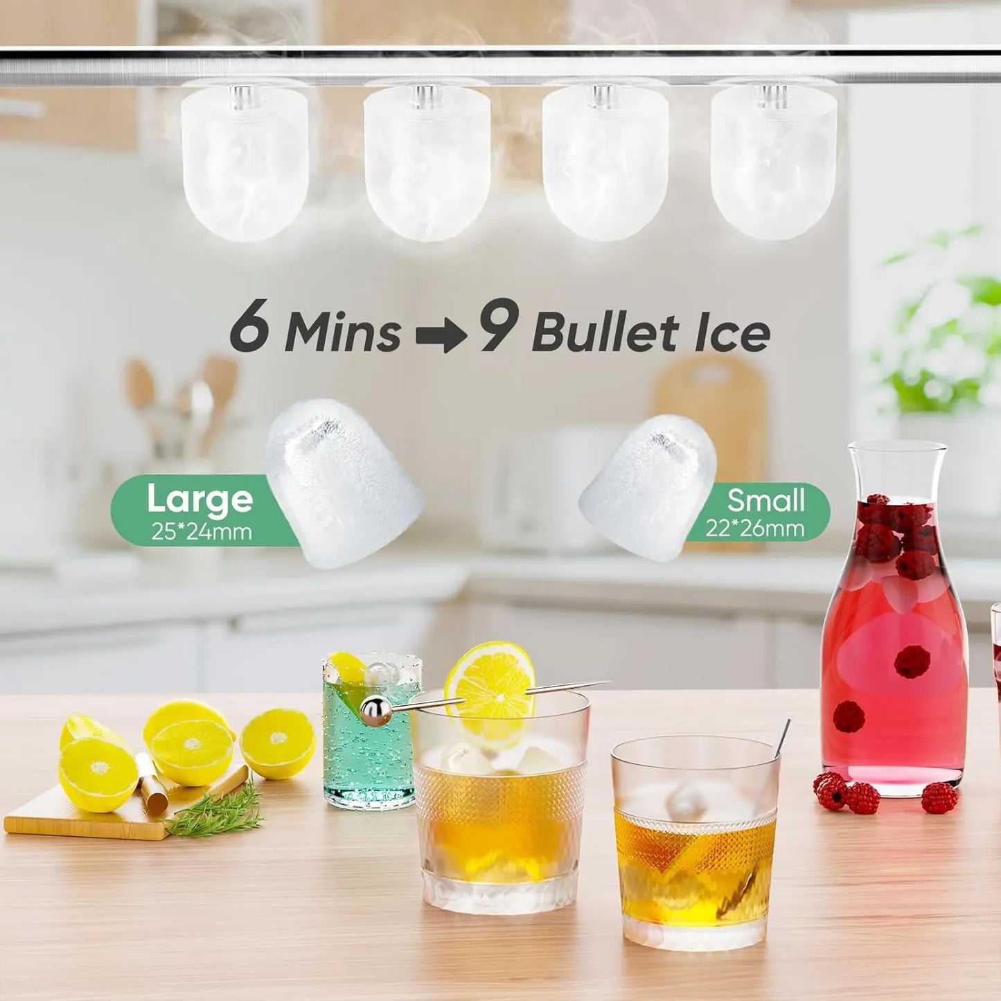 Portable Ice Maker, 26lbs/24H, 9 Cubes in 6 Mins, Self-Cleaning & Quiet for Home, Kitchen, RV, Camping