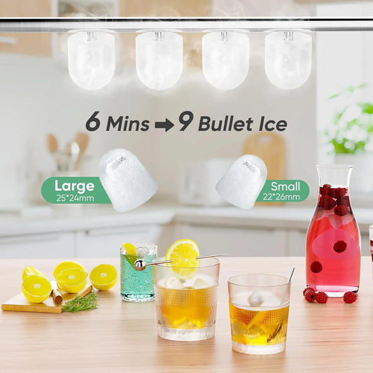 Portable Ice Maker, 26lbs/24H, 9 Cubes in 6 Mins, Self-Cleaning & Quiet for Home, Kitchen, RV, Camping
