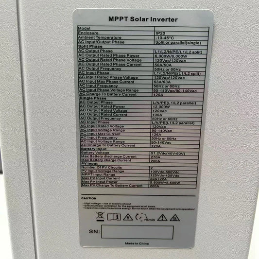 ANENJI Split Phase 12KW 48V Hybrid Solar Inverter 120V 220V Parallel Inverter Pure Sine On Grid MPPT 200A Solar Charger PV 500V