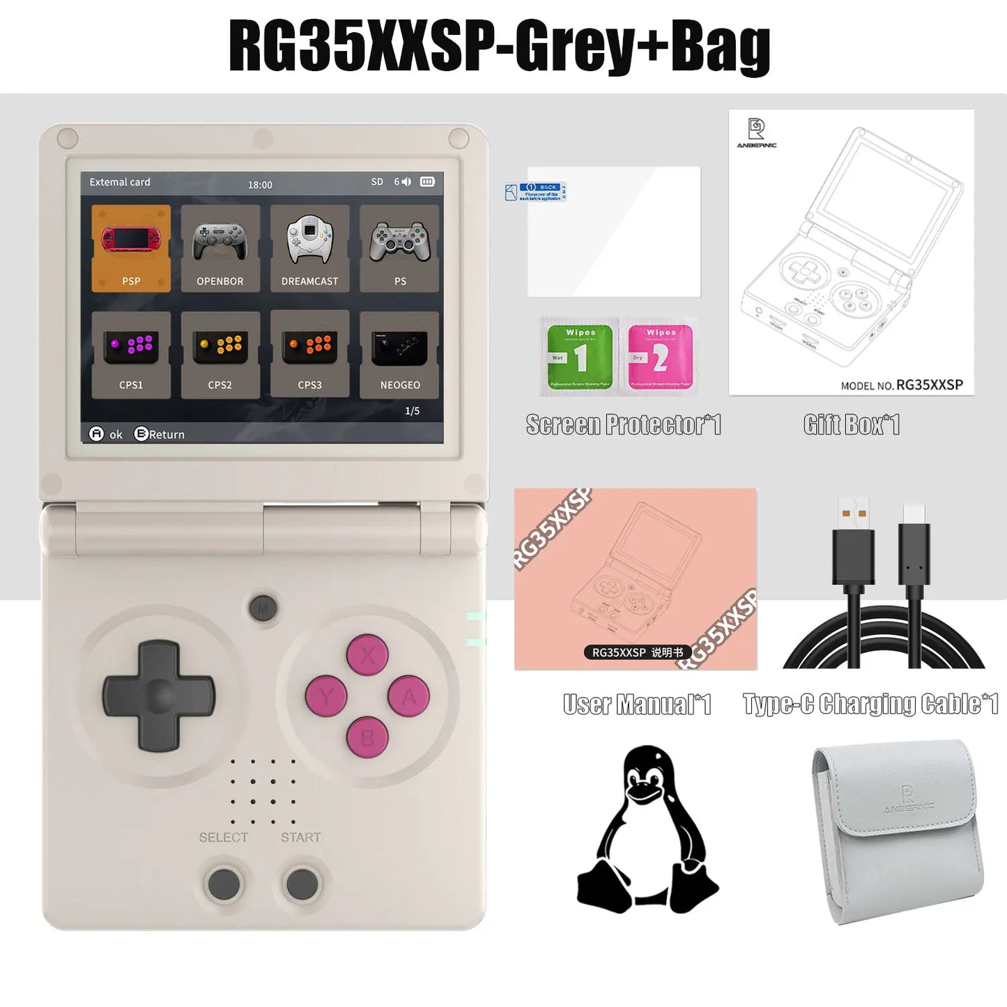 ANBERNIC RG35XXSP 3.5'' IPS Screen Flip Handheld Console Linux System HDMI-compatible TV Output  64G 5500 Games Pre-installed