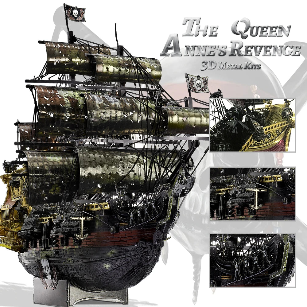 Piececool Model Building Kits The Queen Anne's Revenge 3D Metal Puzzle DIY Toys Jigsaw Home Decoration Gifts for Teens