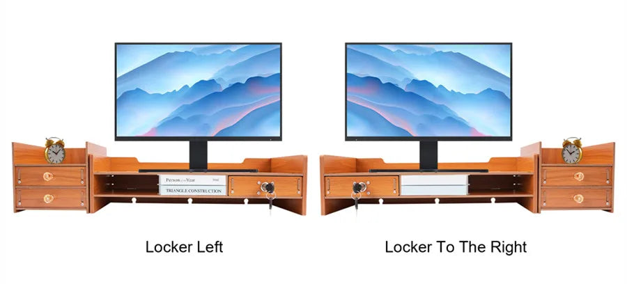 Computer Monitor Stand, Wooden Desk Organizer with Drawers Office Supplies Computer Desktop Tabletop