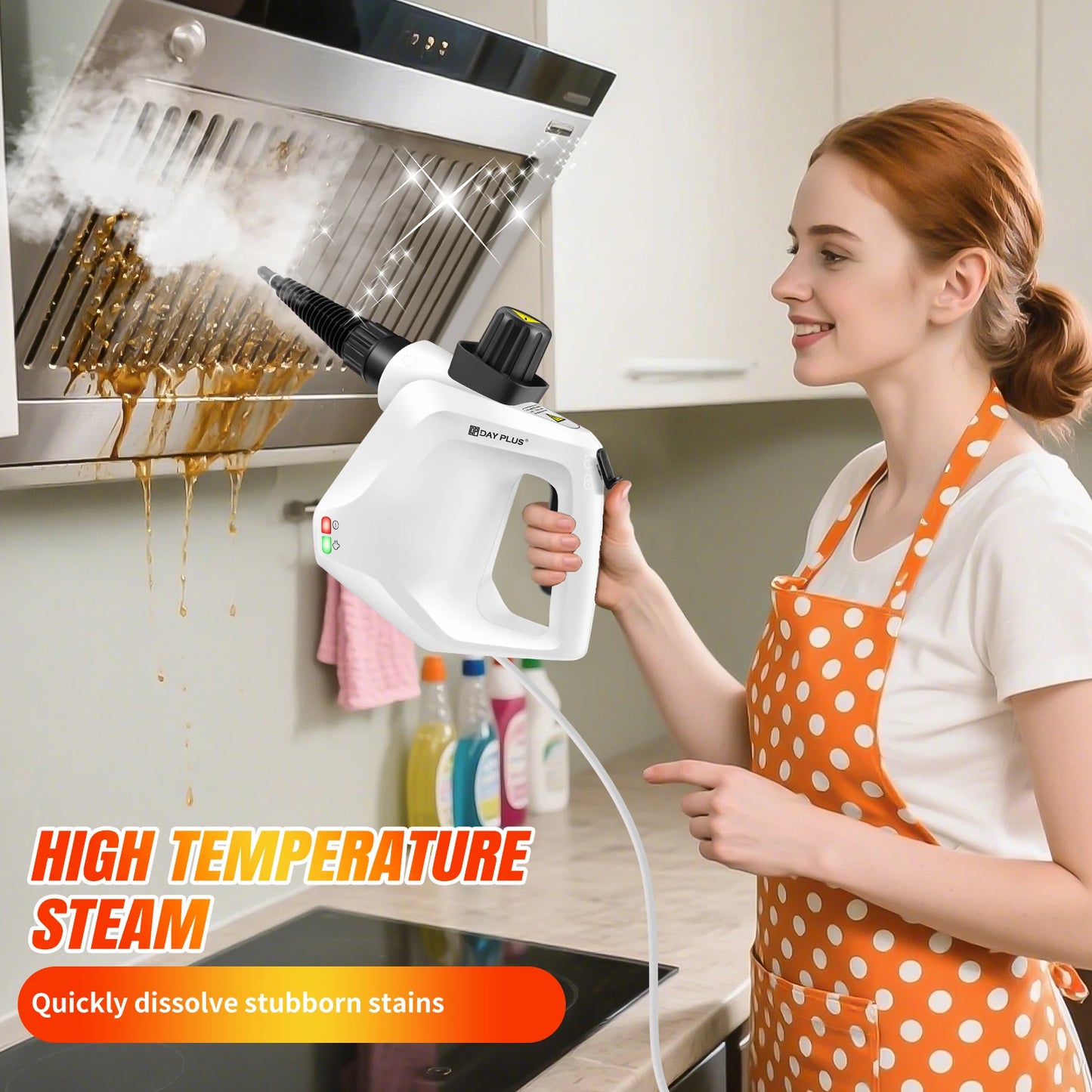 1000W High Pressure Steam Cleaner with 2.5m Power Cord, 7 Accessory Kit for Multi-Surface Stain Removal of Tile Window Carpets