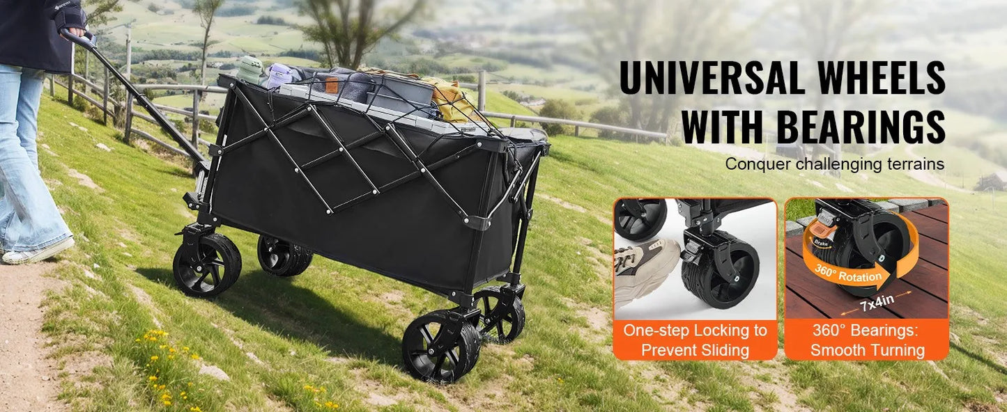 SucceBuy Collapsible Folding Wagon Beach Wagon Cart with All-Terrain Wheels Drink Holders Sports Wagon for Camping Shopping