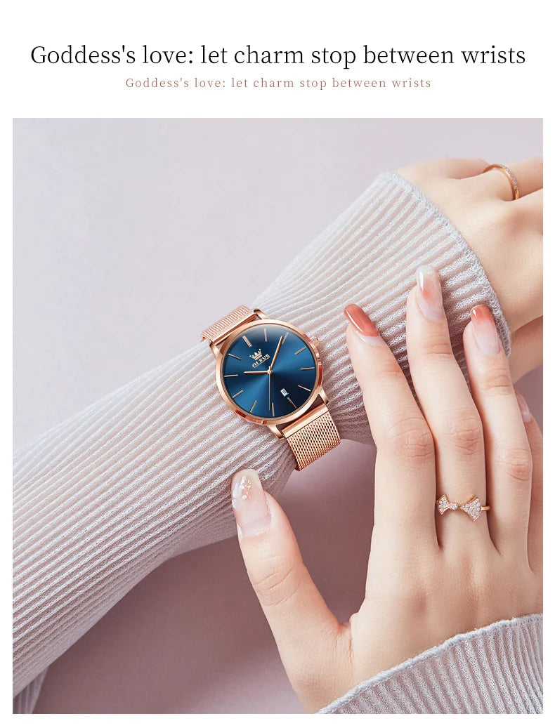 OLEVS 5869 Women Watch Original Brand Simple Mesh Belt Quartz Watch Automatic Date Waterproof Luminous Watches For Women Box