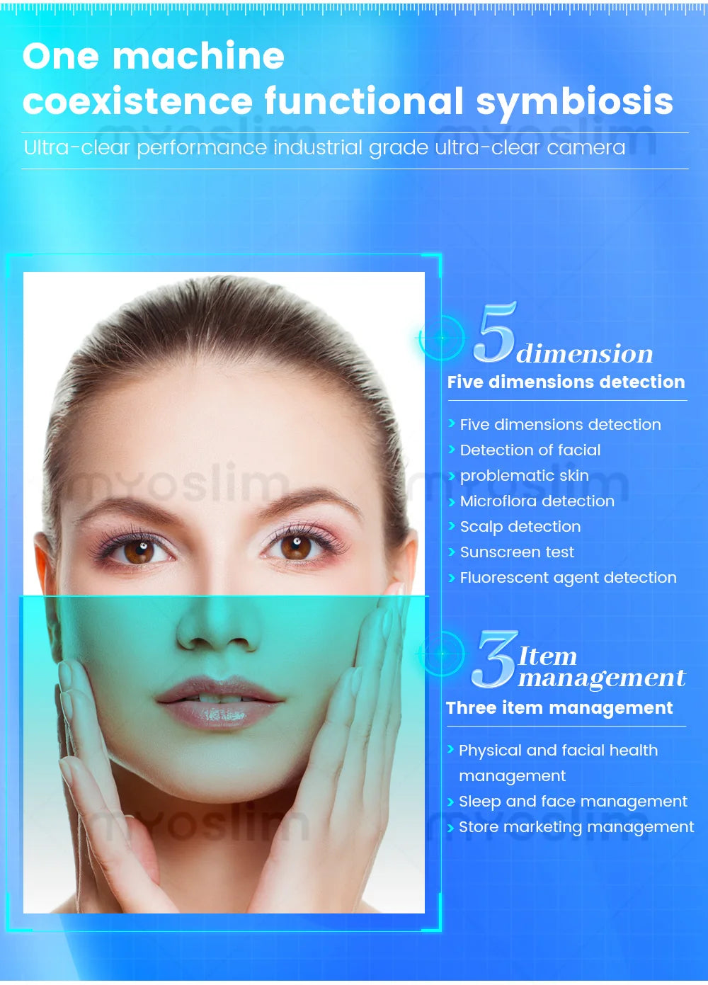 X5 3D Ai Skin Image Analyzer 21.5 inch High Definition Pixels Whole Facial Scanning Multi Spectrum Moisture Scalp Detection CE