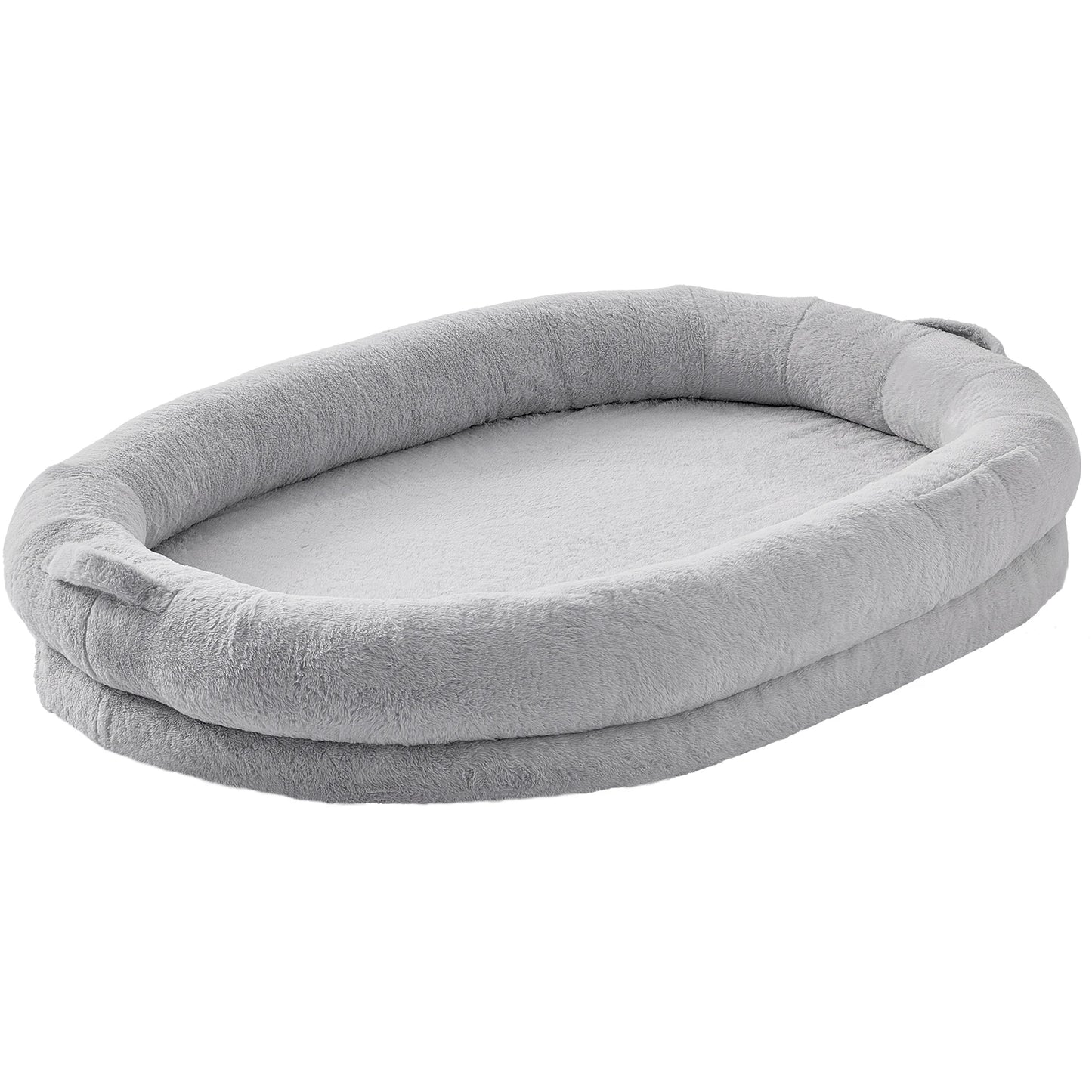 SucceBuy Human Dog Bed Human Dog Bed for Adult Human Size Dog Bed with Washable Faux Rabbit Fur Cover Egg Orthopedic Foam Grey