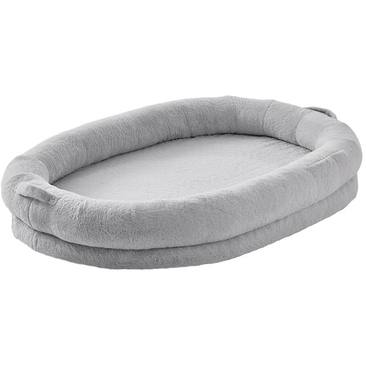 SucceBuy Human Dog Bed Human Dog Bed for Adult Human Size Dog Bed with Washable Faux Rabbit Fur Cover Egg Orthopedic Foam Grey