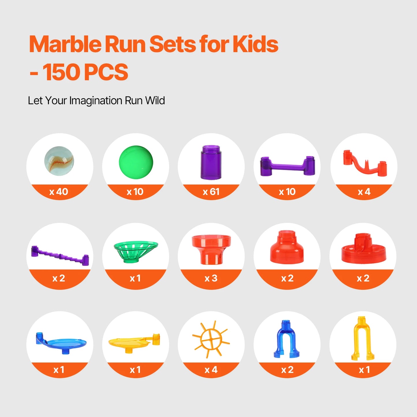 SucceBuy 150PCs Marble Run Set Marble Maze Building Block Brain Game 10 Glow in the Dark Marbles +40 Glass Marbles Track Toys
