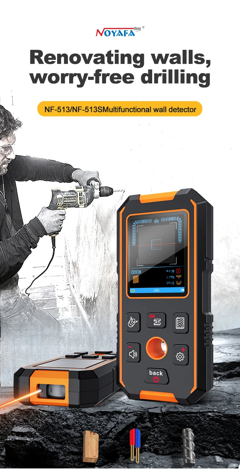 Noyafa Nf-513S Metal Detector Wire Finder for Detecting Underground Cables Cable Metal AC Wood in Walls Cable Tracker Tools