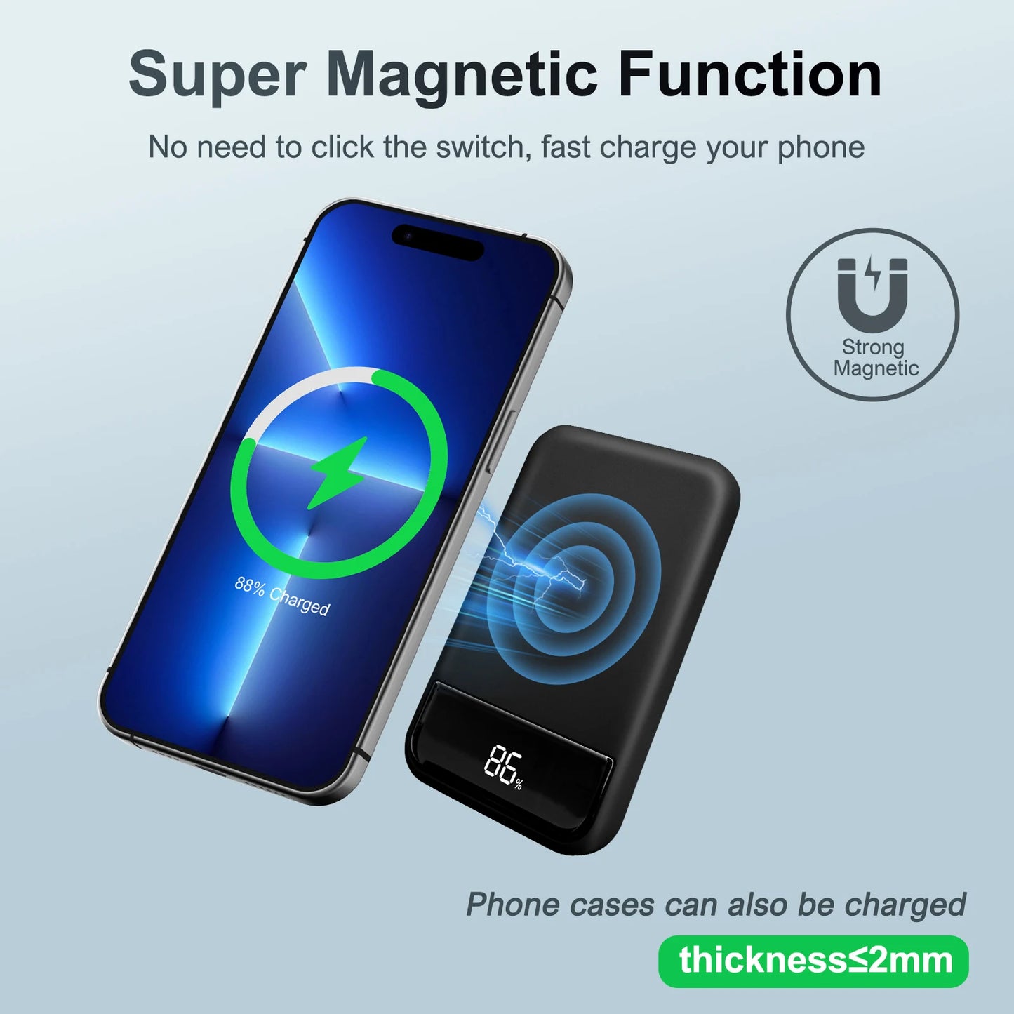 Magnetic Wireless Portable Charger Power Bank 10000mAh PD20W Built-In LED Display For iPhone 16/15/14/13/12/Pro/Mini/Pro Max