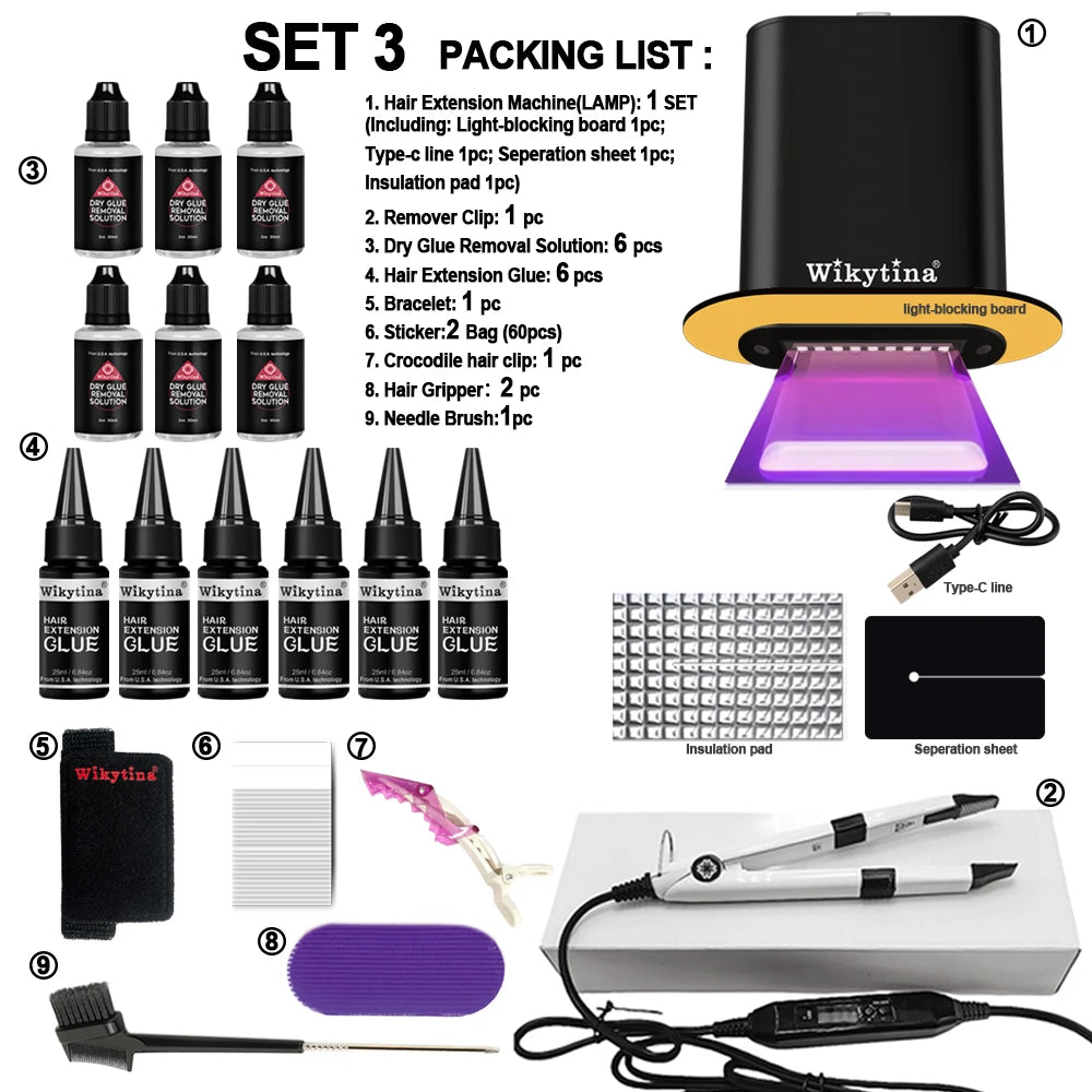 V Light Hair Extensions Set with UV Glue Hair Extension Kit Technology and Tools for Easy Application and Salon Quality Results