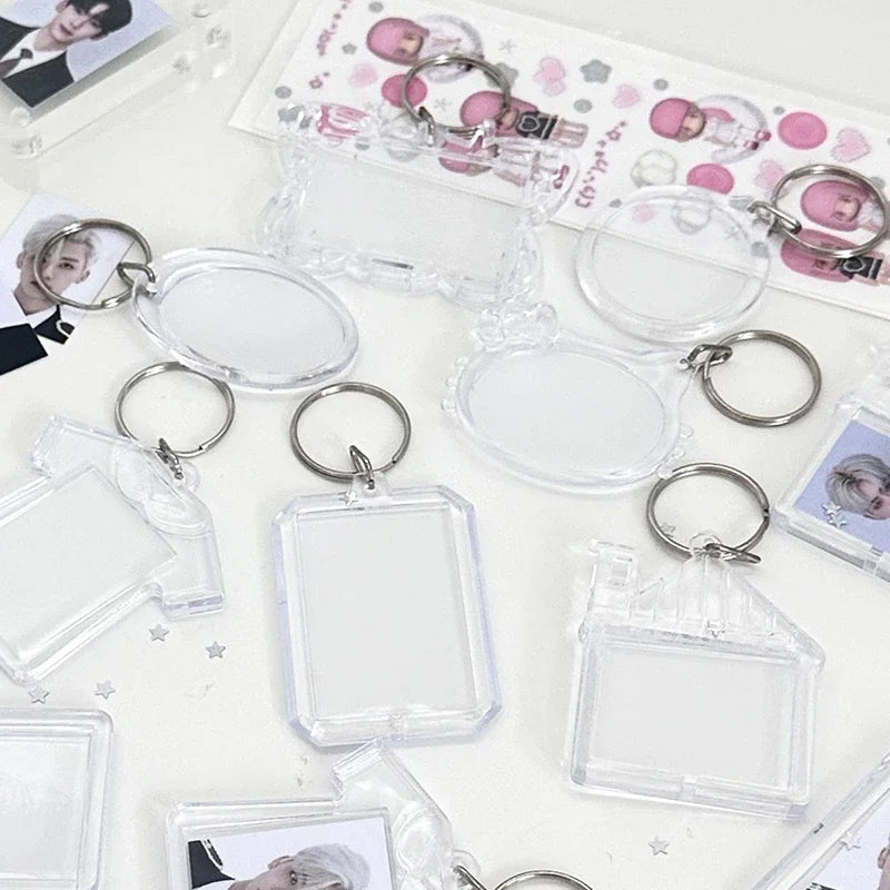 5pcs Blank Photo Frame Keychain Clear Acrylic Keyring Insert Photo Split Key Pendant DIY Key Holder Couple Anniversary Gifts